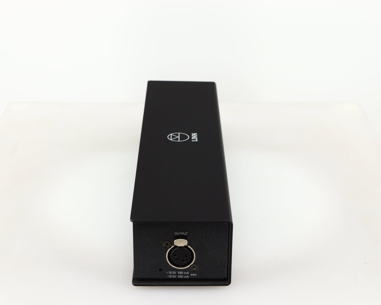 RIght side view of a used Linn Lingo 4 Turntable Power Supply in a black finish showing DIN Output