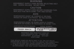 Close up of a used Linn LK85 Power Amplifier in a Black finish showing serial number