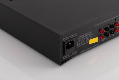 Rear right corner of a used Linn LK85 Power Amplifier in a Black finish