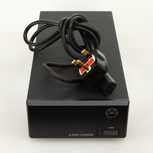 Top of a used Linn Lingo Power Supply in a black finish showing Mains Cable