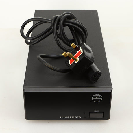 Top of a used Linn Lingo Power Supply in a black finish showing Mains Cable