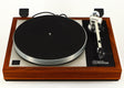 Front view of a used Linn LP12 / Ittok Tonearm / Adikt Cartridge in an afromosia finish