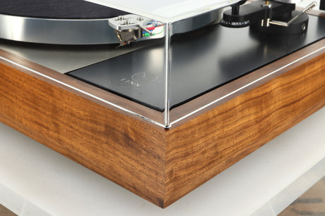 Front right view of a used Linn LP12 Select Turntable in walnut finish 