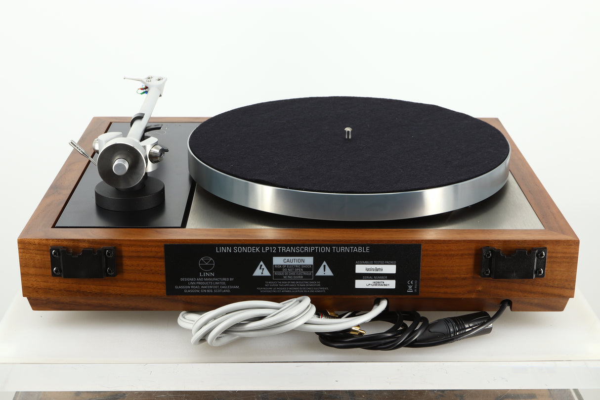Rear view of a used Linn LP12 Select Turntable in walnut finish 