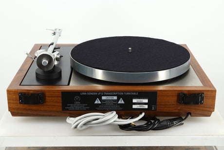Rear view of a used Linn LP12 Select Turntable in walnut finish 
