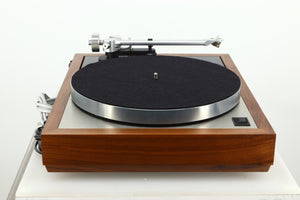 Side view of a used Linn LP12 Select Turntable in walnut finish 