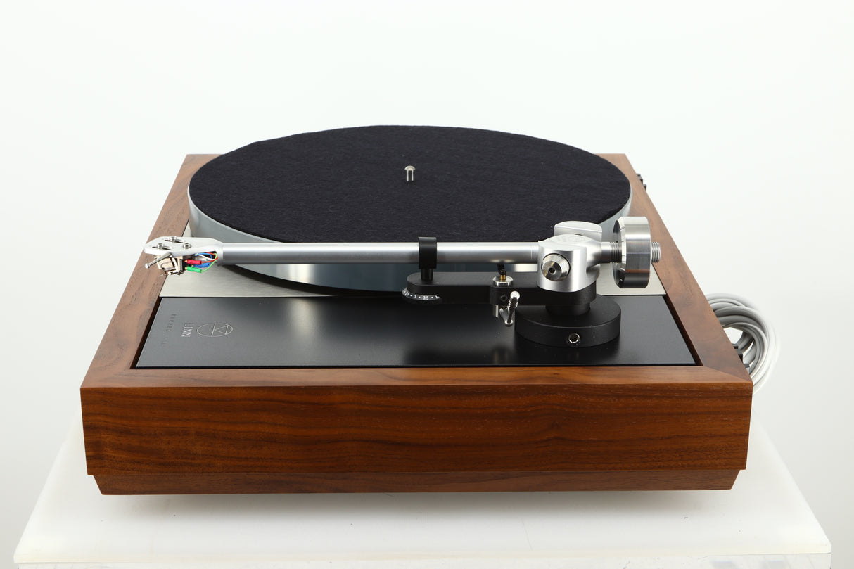 Side view of a used Linn LP12 Select Turntable in walnut finish 