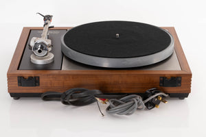 Rear view of a Linn LP12 Turntable in Afromosia with Ittok LVII Tonearm and Ortofon 2M Bronze Cartridge