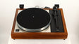Front view of a used Linn LP12 Turntable / Akito Tonearm / Grado Prestige Blue Cartridge in an afromosia finish