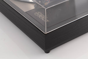 Front right corner of a used Linn LP12 Turntable / Basik Plus Tonearm / K-9 Cartridge in a Black Ash finish