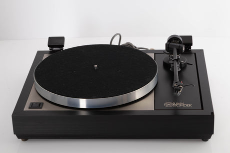 Front view of a used Linn LP12 Turntable / Basik Plus Tonearm / K-9 Cartridge in a Black Ash finish