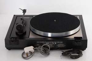 Rear view of a used Linn LP12 Turntable / Basik Plus Tonearm / K-9 Cartridge in a Black Ash finish