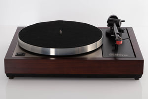 Front view of a used Linn LP12 Turntable with Black Ittok Tonearm and Troika Cartridge