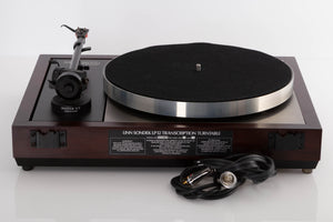 Rear view of a used Linn LP12 Turntable with Black Ittok Tonearm and Troika Cartridge