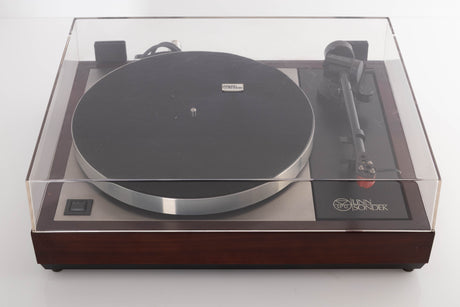 Top view of a used Linn LP12 Turntable with Black Ittok Tonearm and Troika Cartridge
