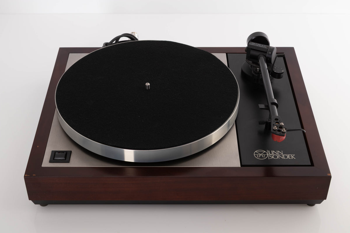 Top view of a used Linn LP12 Turntable with Black Ittok Tonearm and Troika Cartridge