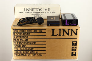 Box of a Linn LP12 Turntable in Black Gloss finish with Funk Firm Vector Link Upgrade, Ittok Tonearm, and Dynavector Karat D17D3 Cartridge