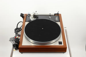 Left side view of a used Linn LP12 Turntable / Ittok Tonearm / Hercules Power Supply in a afromosia finish