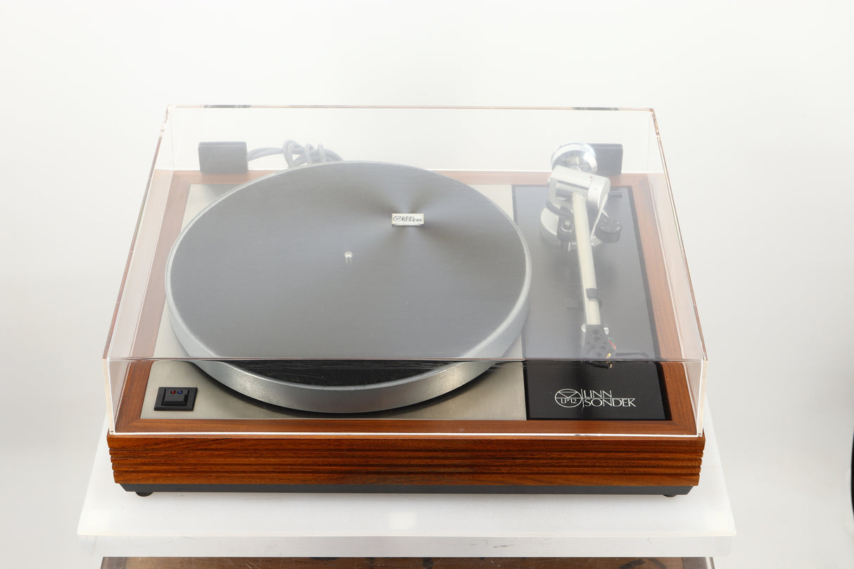 Top of a used Linn LP12 Turntable / Ittok Tonearm / Hercules Power Supply in a afromosia finish