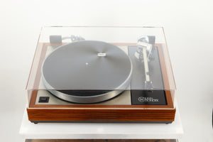Top of a used Linn LP12 Turntable / Ittok Tonearm / Hercules Power Supply in a afromosia finish