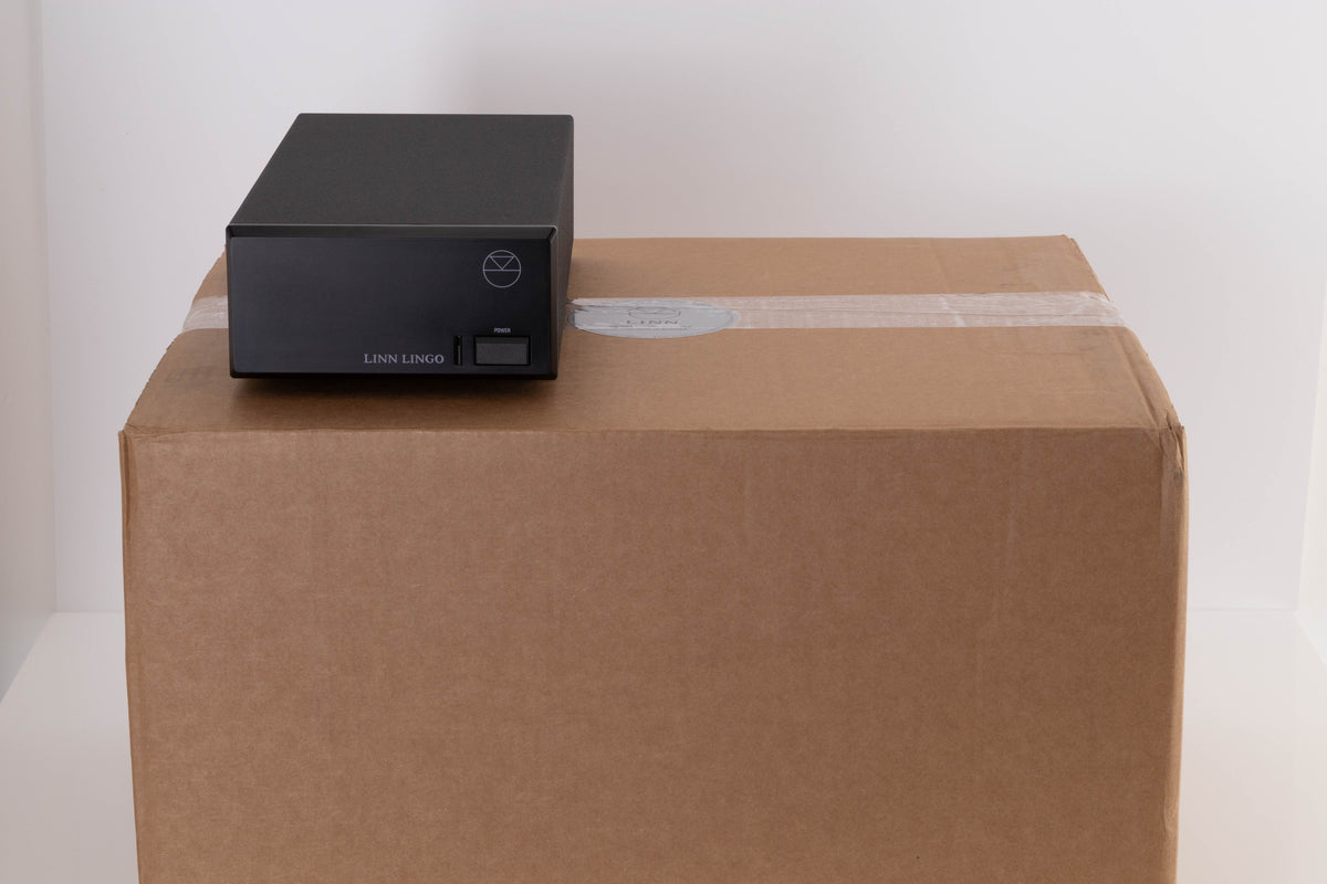 Box of a used Linn LP12 Turntable in Afromosia with Linn Lingo PSU