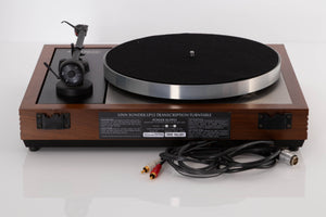 Rear view of a used Linn LP12 Turntable in Afromosia with Akito Tonearm and Adikt Cartridge