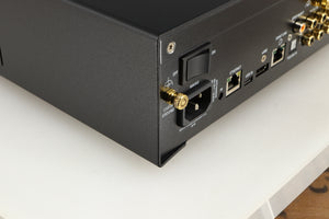 Rear right corner of a used Linn Majik DSM5 Network Music System in a black finish