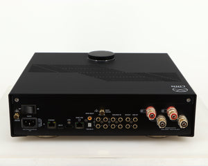 Rear view of a used Linn Majik DSM5 Network Music System in a black finish showing Mains Input, Network Input, Optical Input, Phono Inputs, Phono Outputs and HDMI Output