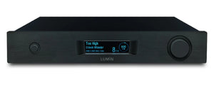 Front view of a Lumin M1 Network Streaming Amplifier in a black finish