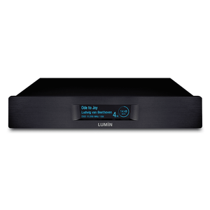 Front view of a Lumin U1 Streaming Transport in a black finish