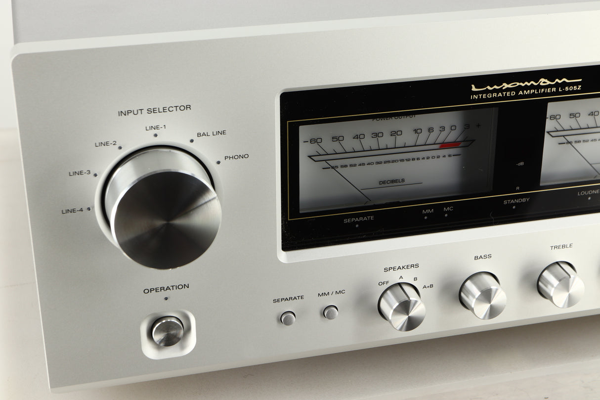 Close up view of a used Luxman 505z Integrated Amplifier