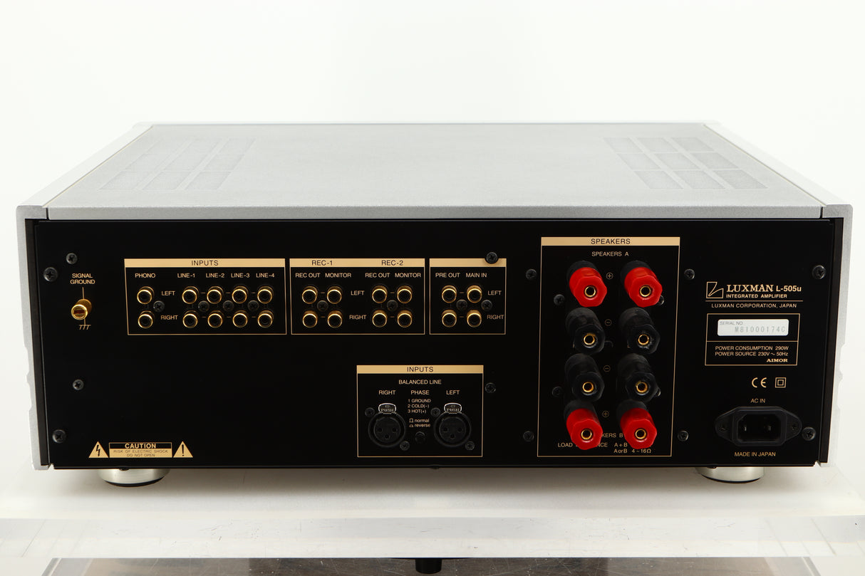 Rear view of a used Luxman L-505u Integrated Amplifier
