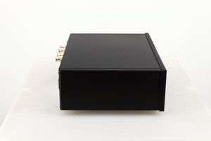 Left side view of a used Lyngdorf TDAI-1120 Integrated Streaming System in a black finish