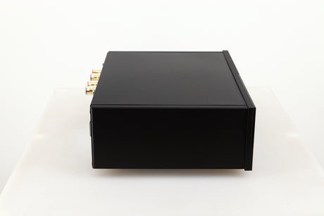 Left side view of a used Lyngdorf TDAI-1120 Integrated Streaming System in a black finish