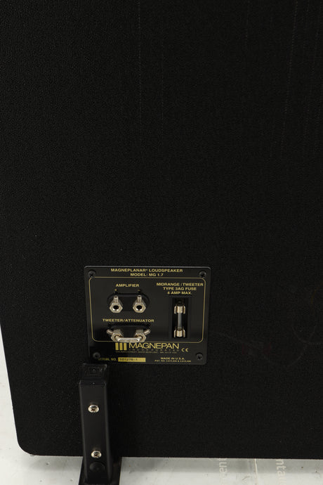 Close up view of a Magneplanar 1.7 Floorstanding Speaker in Black Wood Stiles / Black finish