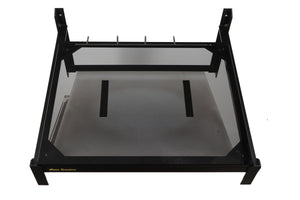 Top of a used Mana Sound Turntable Wall Shelf in a black finish showing 4x Screws