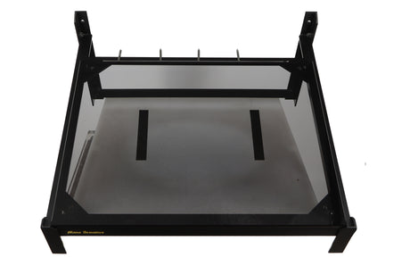Top of a used Mana Sound Turntable Wall Shelf in a black finish showing 4x Screws