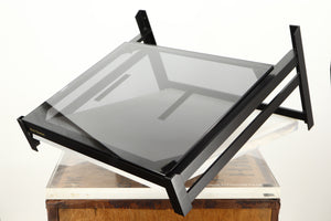 Front right corner of a used Mana Sound Turntable Wall Shelf in a black finish