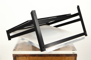 Rear right corner of a used Mana Sound Turntable Wall Shelf in a black finish