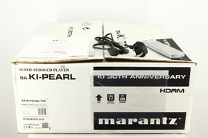 Box for a used Marantz 30th Anniversary SA-KI-PEARL SACD Player in a black finish showing Remote, 2x Batteries, Manual and Mains Cable