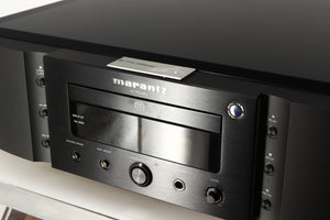 Close up of a used Marantz 30th Anniversary SA-KI-PEARL SACD Player in a black finish showing some marks on fascia