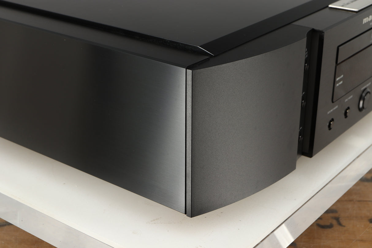 Front left corner of a used Marantz 30th Anniversary SA-KI-PEARL SACD Player in a black finish