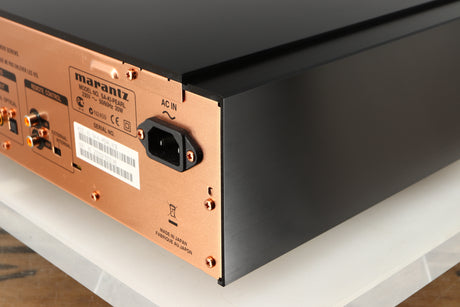 Rear left corner of a used Marantz 30th Anniversary SA-KI-PEARL SACD Player in a black finish