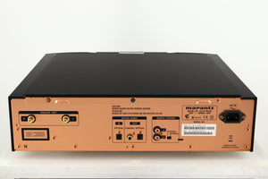 Rear view of a used Marantz 30th Anniversary SA-KI-PEARL SACD Player in a black finish showing Mains Input, Phono Input, Phono Outputs, Optical Input and Optical Output