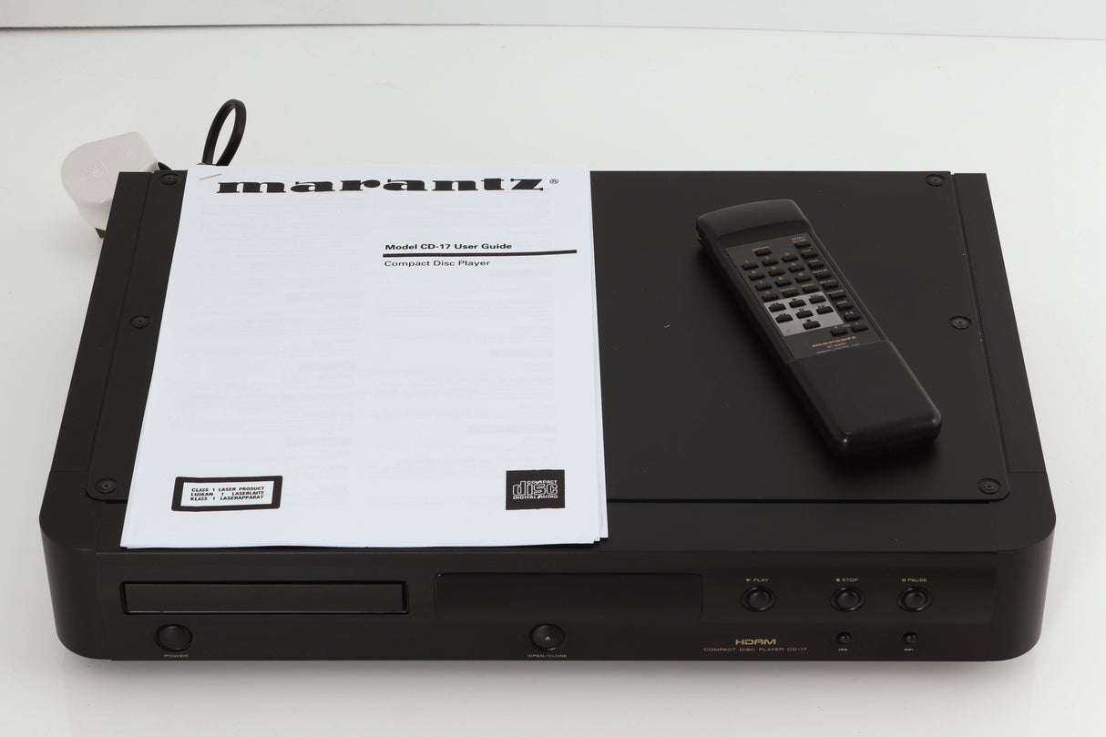Top of a used Marantz CD-17 CD Player in a black finish showing Manual, Batteries and Remote