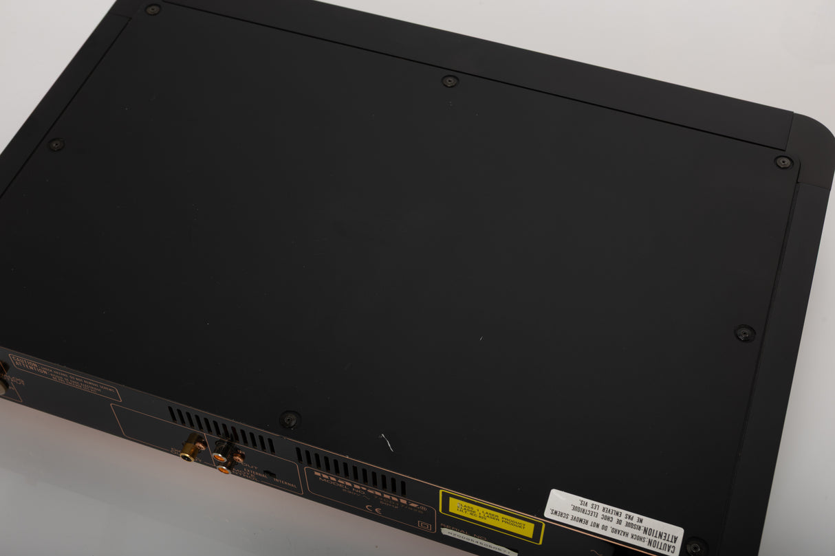 Close up of a used Marantz CD-17 CD Player in a black finish showing scratches on top