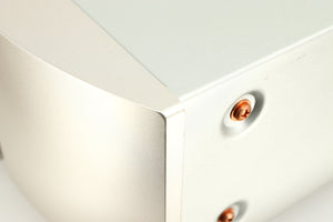 Close up of a used Marantz CD6006 UK Edition CD Player in a silver finish showing small scratch on right side