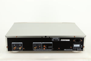 Rear view of a used Marantz CD6006 UK Edition CD Player in a silver finish showing Mains Input, Phono Input and Phono Outputs