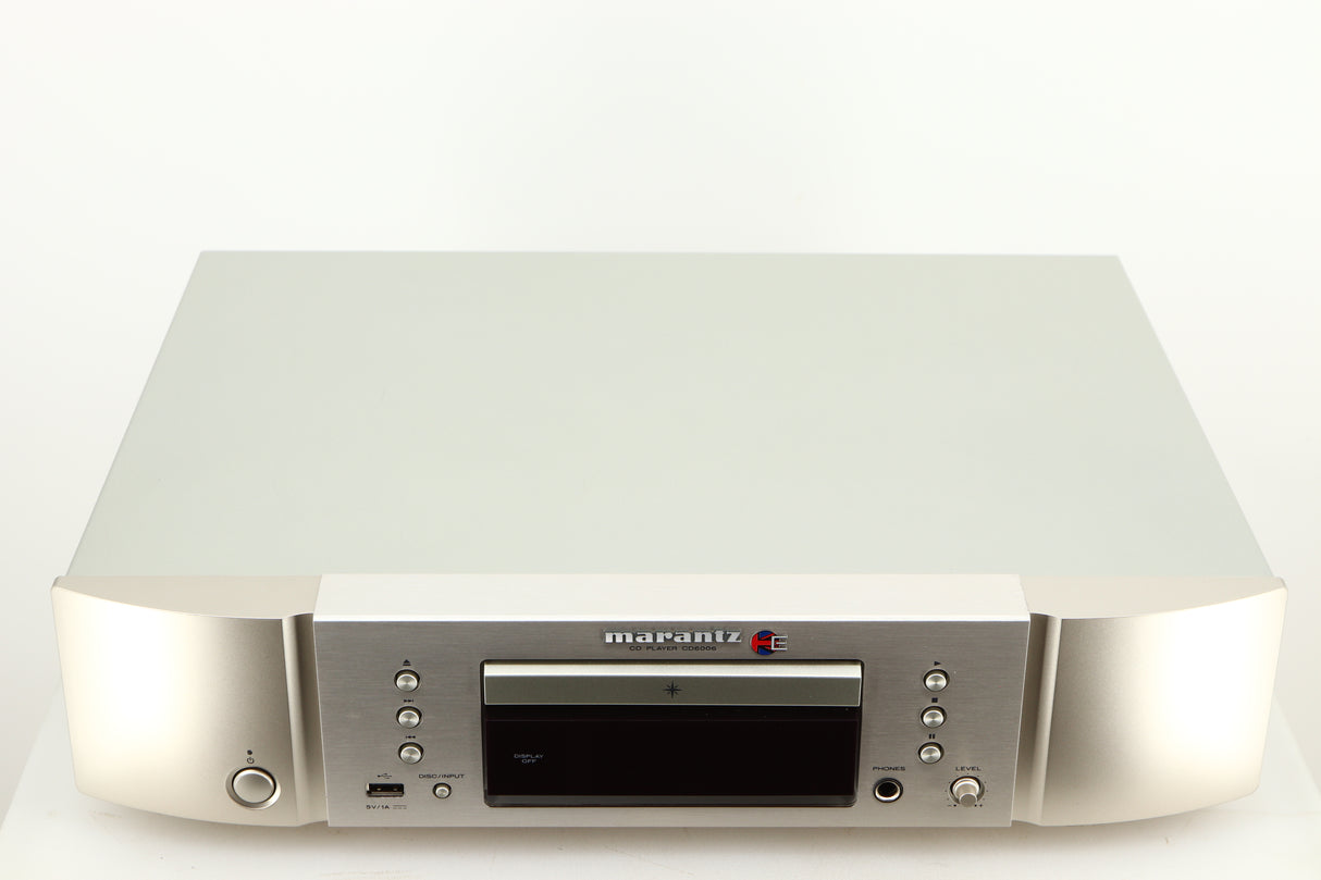 Top of a used Marantz CD6006 UK Edition CD Player in a silver finish 