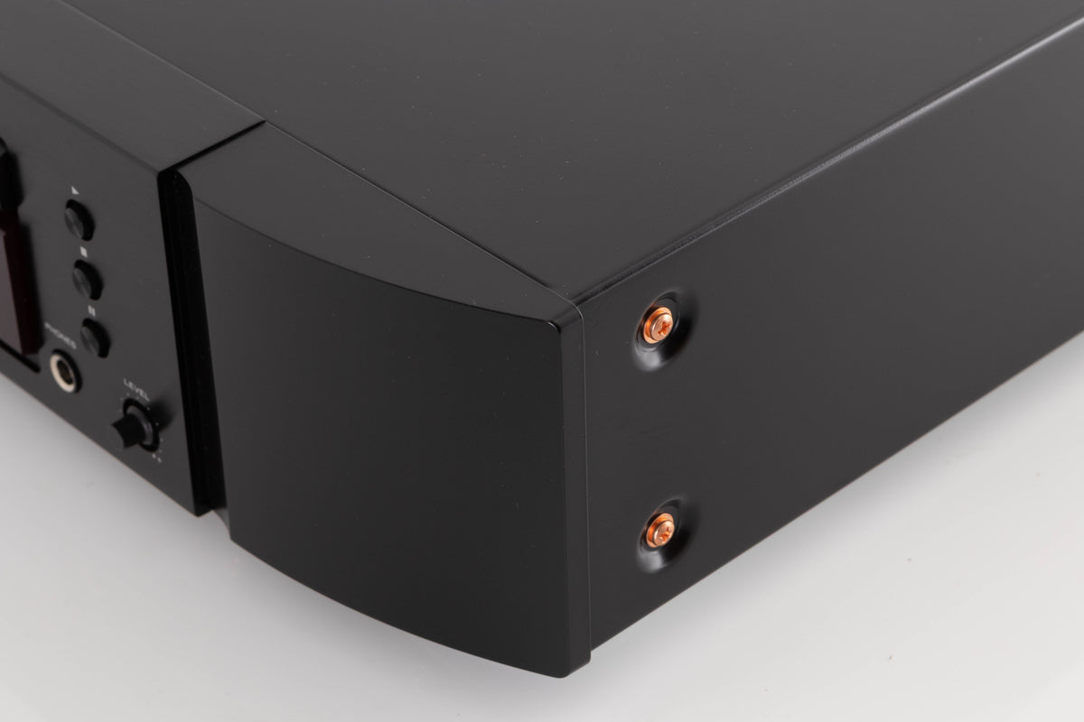 Front right corner of a used Marantz CD6007 CD Player in a Black finish